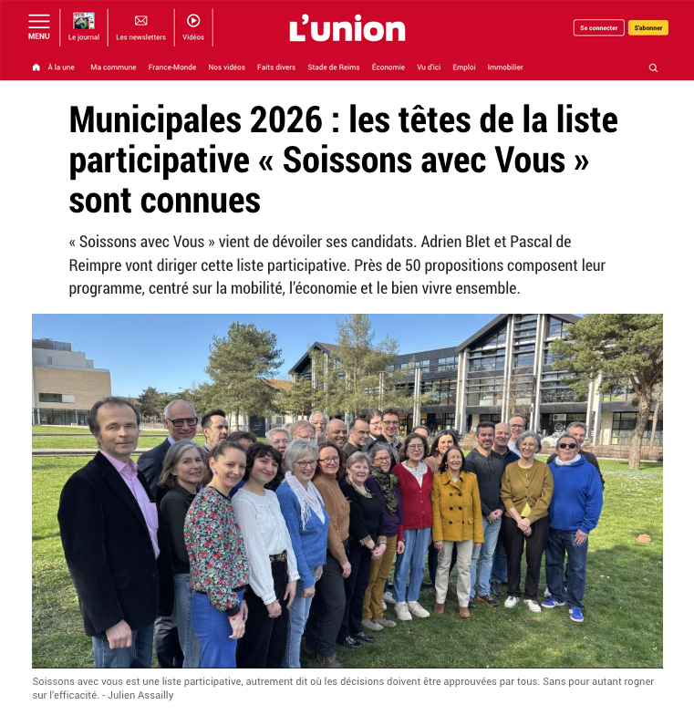 Municipales Soissons 2026 : les têtes de liste "Soissons avec Vous" sont connues
